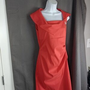 Joseph Ribkoff Coral Ruched Side Embellished Cap Sleeve Dress Women's Size‎ 10